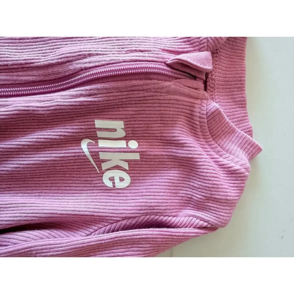 Nike Blush Pink Full-Zip Ribbed Footed Baby Girl Bodysuit